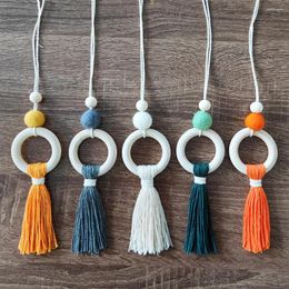 Decorative Figurines Hanging Decoration Wooden Ring Tassel Wool Felt Ball Pendant Creative Crafts Wall Decor For Car Home