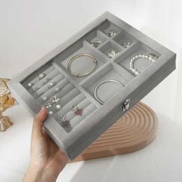 Jewelry Tray Portable Velvet Jewelry Ring Box Jewelry Display Organizer Boxes Cover Dustproof Tray Holder Earring Ring Storage Case Showcase