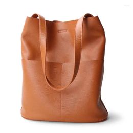 Shoulder Bags Women Handbag Soft Genuine Real Leather Bucket Totes Bag Fashion Lady Shopping Casual Shoper For School Girls