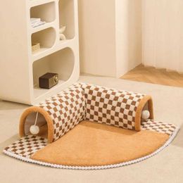 Cat Beds Furniture Cat Bed Can Play Cat Tunnel Dog House Bed Kitten Dog Basket Bed Cute Cat House Home Mat Pet Kennel Products Cama Para Gatos d240508