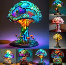 Table Lamps Creative Vintage Stained Glass Plant Series Colorful Bedroom Bedside Mushroom Retro Atmosphere Lamp Desk Decor