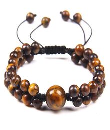 Beaded Strands Yellow Tiger Eye Men Bracelet Handmade Braided Double Gemstones Adjustable Chakra Healing Bracelets For Women Jewe1105010