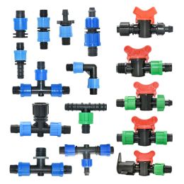 Kits 16mm Micro Irrigation Drip Tape Connectors Tee Repair Elbow End Plug Tap Fittings Locked Hose Joints Greenhouse Coupler