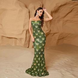 Casual Dresses Women Green Sexy Strapless Sequin Backless Evening Party Maxi Dress Elegant Bodycon Mermaid Floor Length Vestidos