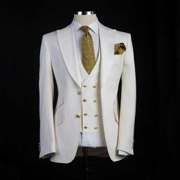Men's Suits Blazers Classic Groom Tuxedos Peaked Polo Collar Wedding Mens Customized 3-piece Jacket Tank Top Pants Clothing Q240507