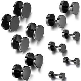 Stud 2-piece punk stainless steel screw dumbbell Gothic stud earrings suitable for women men street pop hip-hop rock low allergy Q240507