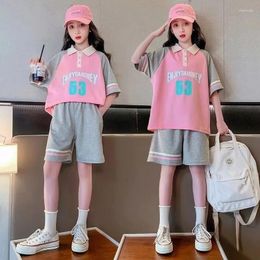 Clothing Sets Summer Teenage Girls Clothes Set Children Girl Lapel Letter Tshirts And Shorts 2 Pieces Suit Kid Top Bottom Outfits Tracksuits