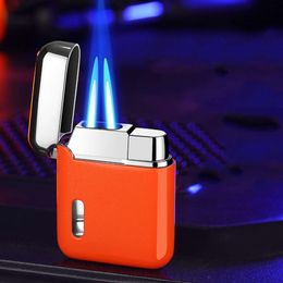 New Custom Metal Cigarette Lighter Windproof Cool Double Blue Flame Jet Torch Lighter