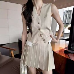 Two Piece Dress For women Designer Brand The New Kk24SS Fall summer Set Vest And Skirt Both Have A Beautiful Gentle Temperament In Light Apricot Color