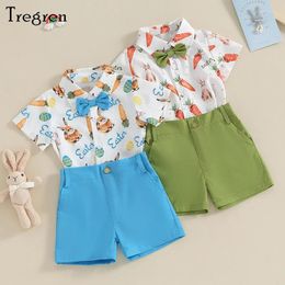 Clothing Sets Tregren 1-5Y Toddler Boy Easter Gentleman Outfit Carrot Print Button Shirt With Bow Tie And Shorts For Formal Wear