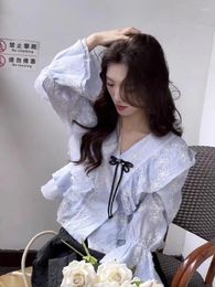 Women's Blouses Niche Long Sleeve Design V-neck Blouse 2024 Summer Korean Chic Simple Casual Blusas Loose Doll Shirt Women