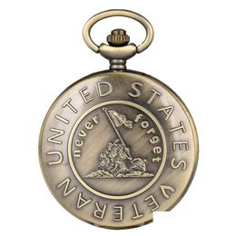 Pocket Watches Bronze Remember The History United States Veteran Watch Men Women Quartz Analogue With Necklace Chain Fl Hunter Drop Del Otqkr