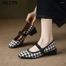 Dress Shoes Spring Women Vintage Mary Jane Square Toe Chunky Heel Casual Pumps Zaptos De Mujer Black