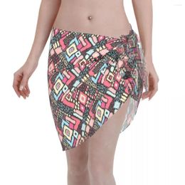 Ikat Geometric Folklore Women Beach Cover Up Wrap Swimwear Pareo Scarf Sarong Beachwear Aztec Bikini Ups Skirts Swimsuits