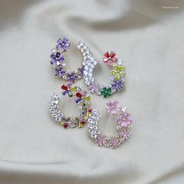 Stud Earrings JICAI Luxury Crowded Flower Earring Fashion Cubic Zirconia Garden Color Cluster Large Women Wedding Jewellry