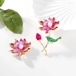 Brooches Fashion Jewellery Cute Enamel Lotus Flower Pin For Women Coat Garments Lapel Pins Weddings Clothes Accessories Gifts