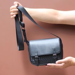 Men's Leather Shoulder Messenger Bag Luxury Brand Designer Bag Fashion High-End Hand-Woven Casual All-Match 2024 New
