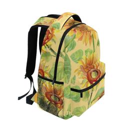 Backpacks 2023 Large Children High Schoolbag Backpack Girl Primary Vintage Sunflower Summer Flower Book bag Kids Multi Pockets Backpacks