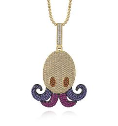 Hip Hop Crystal Octopus Pendant Necklace Copper Iced Out Cubic Zircon Cuttlefish Jewellery Link Chain Gift For Men Necklaces9071582