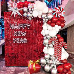 Party Decoration Christmas Balloon Arch Garland Kit Red White Candy Balloons Gift Box Cane Cone Star Foil For Decor