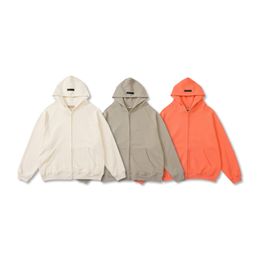 22FW USA Flocked Double Zipper Hoodie Oversize Autumn Winter Coral Men Women Skateboard Warm Thick Fleece Streetwear Pullover Hooded Sw 220n