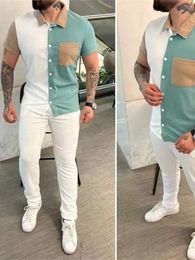 Men's Tracksuits 2024 New Mens Set Colorful Lock Short sleeved Shirt and Long Pants Sports and Casual SetL2405