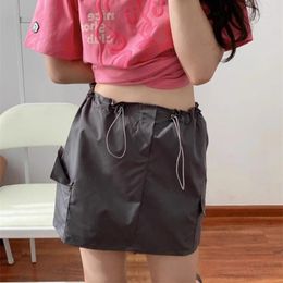 Skirts Vintage Drawstring Mini Skirt Summer Y2K Gothic Girl Quick-drying High-waisted A-line Casual Streetwear Clothes For Women