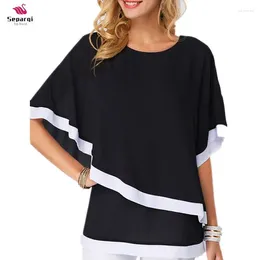Women's Blouses Women Summer Chiffon Shirt Casual Bat Sleeve Tops Fashion Solid Patchwork Ladies Shirts Szie 5XL