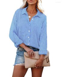 Women's Blouses Fashion Shirts & Blue Classic Stripe Print Button Long Sleeve Shirt Fit 2024 Summer Female Clothing 5XL