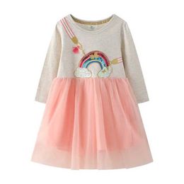 Girl's Dresses Jumping Meters Long sleeved Princess Rainbow Childrens Clothing Hot Selling Autumn and Spring Baby Birthday Tutu Dress Childrens FrogL2405