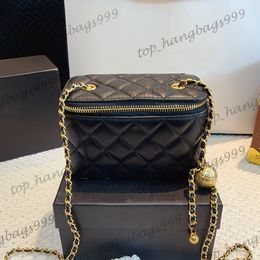 Lambskin Gold Crush Ball Quilted Makeup Vanity Box Bags Black White Adjustable Strap Crossbody Card Holder Large Capacity Luxury Designer Purse 16x8x11cm