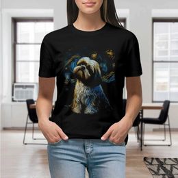 Women's T-Shirt Shih Tzu Dog Starry Night Dogs Lover Gift Graphic Women T Shirt Graphic Shirt Casual Short Slved Female T T-Shirt Size S-4XL Y240506