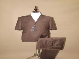MEN039S -Anzug mit kurzen Ärmeln Anzug Frou Knopf Alltag Freizeitbraun reiner Farbbuchse und Pants3526631