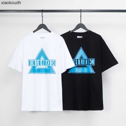 Rhude High end designer clothes for Small fashion letter printing triangle hiphop mens and womens loose casual round neck shortsleeved Tshirt With 11 original label