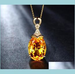 Pendant Necklaces Luxury Mermaid 18K Gold Citrine Gemstone Pendant Necklace For Women Fashion Jewelry Christmas Gift Drop De Dhgar8045324