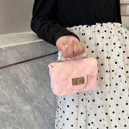 Pearl Chain Jelly Bag For Kids Child Fashion Mini Handbags PVC Crossbody Coin Purse Lovely Handbag Allmatch Shoulder 240428