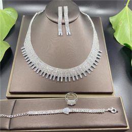 Necklace Earrings Set 4pc Exquisite Rhinestone Bracelet Ring Jewellery Luxury Wedding Party Crystal Wear Accessories