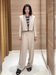 Women's Jackets 2024 Early Spring Women Casual Striped Lapel Short Jacket / Straight Trousers