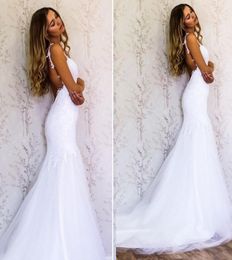 Lace Mermaid Wedding Dresses Sweetheart Spaghetti Straps Tulle Backless Beach Wedding Gowns Sexy Bridal Dresses Sweep Train2772160