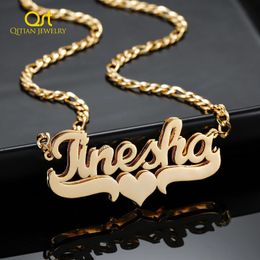 Customized Double Name Necklace Personalized Hip Hop Letter Necklace Stainless Steel Names Chain For Women Gothic Jewelry Gift 240422