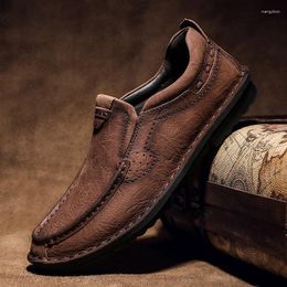 Casual Shoes Genuine Leather Formal Lofers For Men Slip On Moccasins Non-Slip Male Driving Retro Style Hiking