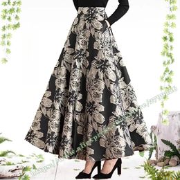 Skirts High-quality Jacquard Maxi Ladies' Skirt For Women Autumn Winter 2024 Plus Size High Waist A-line Large Big Flower Long