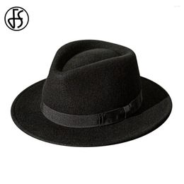 Berets FS French Gentleman Black Jazz Hats For Men With Ribbon Panama Cap Wool Felt Fedoras Wedding Party Trilby Hat Women Unisex