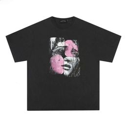 MADE EXTREME Washed Old 250G American Melancholy Portrait Printed Retro Men's Short Sleeved T-Shirt China Brand 371