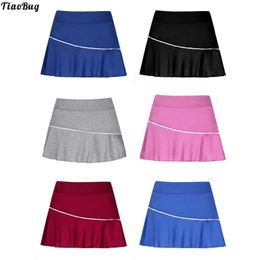 Skirts Skorts TiaoBug Women Pure Color Elastic Waistband Sport Skirt With Built-In Shorts For Gym Tennis Badminton Workout Sportwear d240508