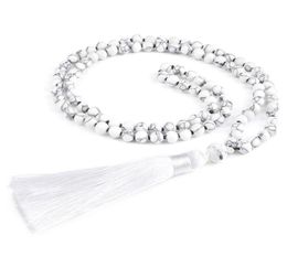 Pendant Necklaces Fashion White Tassel Long Necklace 6mm 108 Beaded Natural Stone Black Line Turquoises Handmade Mala Women Men Je9149821