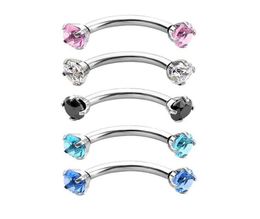 Curved Eyebrow Ring Clear CZ Gem 3mm Round Zircon Internally Threaded Nail Stainless Steel Bending Body Jewellery 16G hip hop2196911