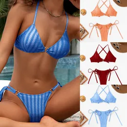 Sexy Designer Women Bikini Set Hot Micro Metal Swimwear Fashion Youth Girls Classic Low Waist Lace up Swimsuit Summer Beach Swim Wear Bathing Suit Thongs Top Biquini