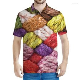 Men's Polos Colourful Wool Yarns Graphic Polo Shirt For Men Summer Street 3D Printed Tee Shirts Tops Button Short Sleeves Lapel T-Shirts