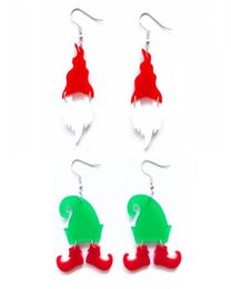 Dangle Chandelier Cute Christmas Holiday Jewelry Green Hat With Red Boots And Santa Clause Head Acrylic Earrings For Women1660690